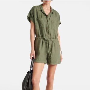 Velvet Sage Green Button-Up Romper